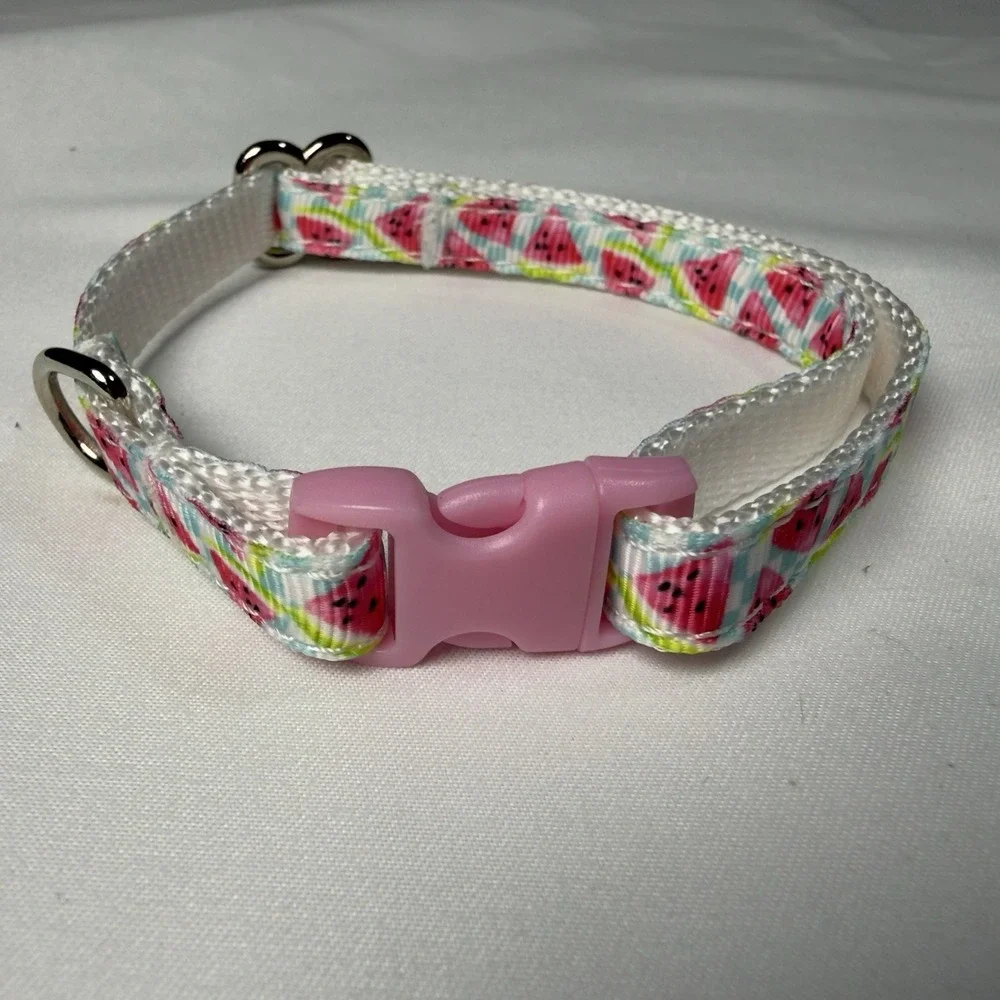 Mini Strawberries On White Handmade, Safety Cat Collar  Unisex  Pink